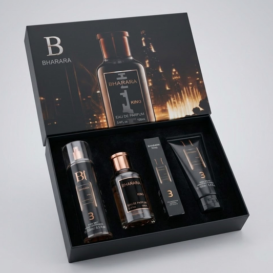 KIT Bharara King · Perfume + Splash + Crema + Perfumero