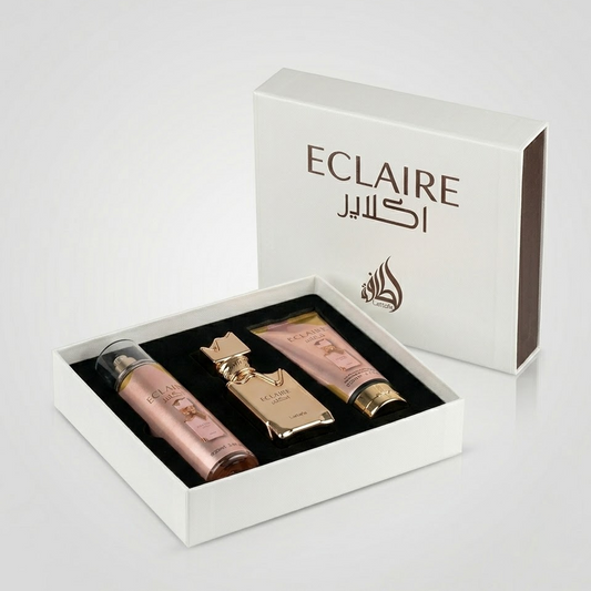KIT Lattafa Eclaire · Perfume + Crema + Splash