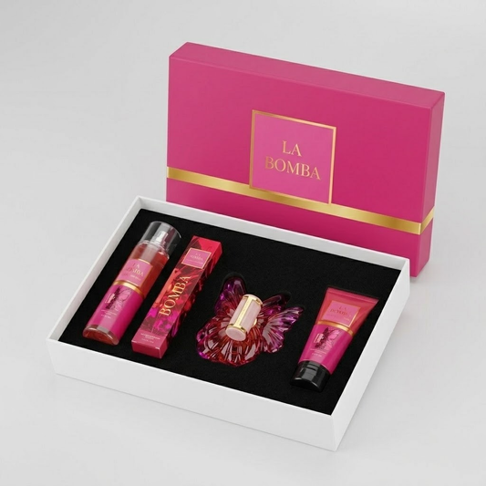KIT Carolina Herrera La Bomba · Perfume + Splash + Crema + Bala