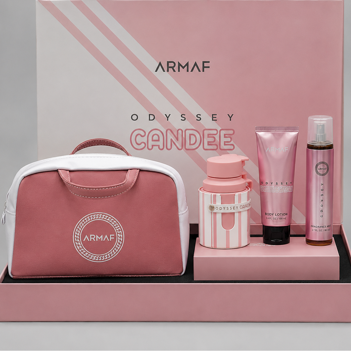 KIT Odyssey Candee 100ml · Perfume + Crema + Splash + Bolso Exclusivo