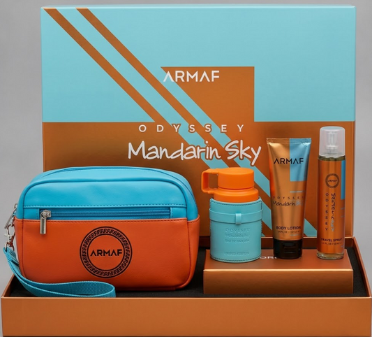 KIT Odyssey Mandarin Sky 100ml · Perfume + Crema + Splash + Bolso