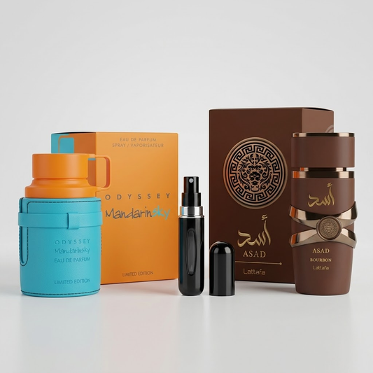 COMBO Mandarin Sky 100ml + Asad Bourbon 100ml + Perfumero