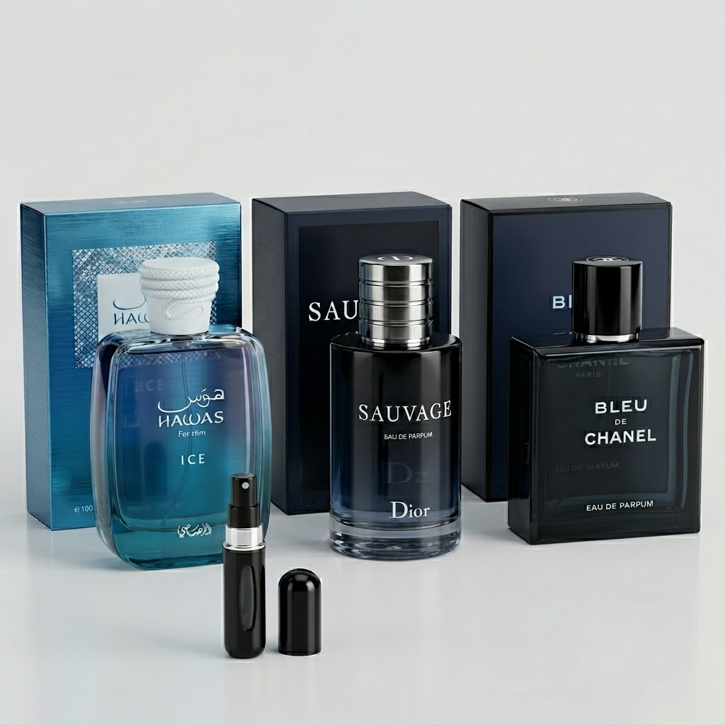 COMBO Hawas Ice + Sauvage + Bleu de Chanel 100ml + Perfumero